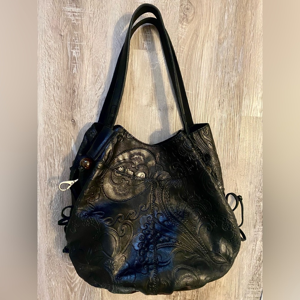 Vintage Lucky Brand Lambs Italian Leather Shoulder Bag/ Hobo Purse Black